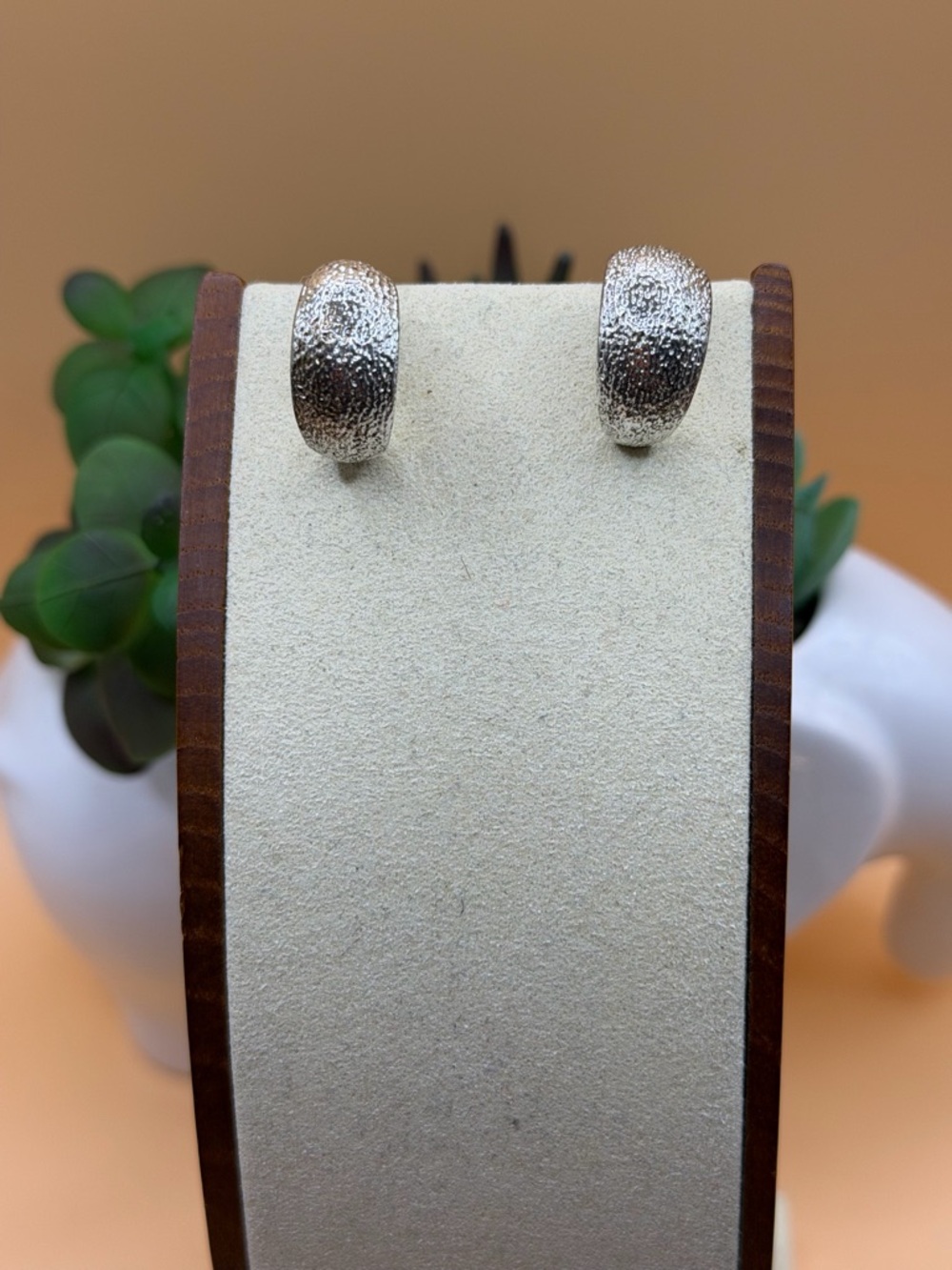 Silver Textured clip on vintage Earrings - Women's Jewelry
